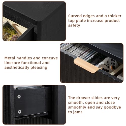 Image of LEYAOYAO Fluted 6 Drawers Dresser for Bedroom Set of 2, 42 inch Tall Modern Chest of Drawers with Metal Handle, Curved Profile Design,Black Wood Drawer Organizer for Bedroom, Living Room, Hallway