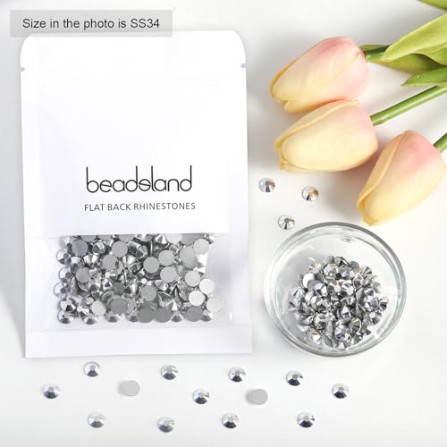 Image of Beadsland Flat Back Crystal Rhinestones Round Gems for Nail Art and Craft Glue Fix, Silver Hematite, 7.0-7.3mm, SS34 /288pcs