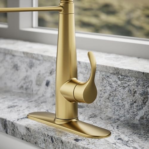 Image of KOHLER 22033-2MB Simplice Kitchen Sink Faucet, Three Function Sprayhead, Vibrant Brushed Moderne Brass