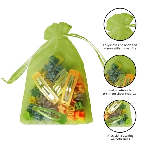 Image of YHJZ 100PCS Organza Bags, 4x6 inches (10x15cm) Small Mesh Bags Drawstring, Olive Green Jewelry Gift Pouches for Jewelry, Party Favor, Candy, Fruit Protection Bags