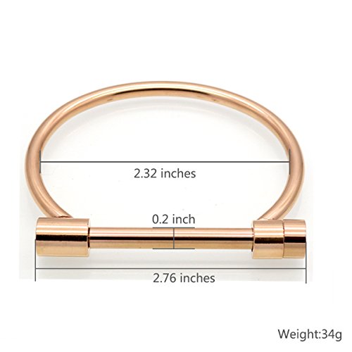 Anbala Stylish Titanium Steel D Shape Bar Screw And Shackle Cuff Bangle Bracelet For Unisex, Rose Gold,Flat Head Screw #TOP3