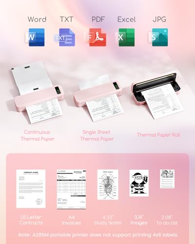Image of TATTMUSE Bluetooth Portable Thermal Printer Pink & Printer Carrying Case Black