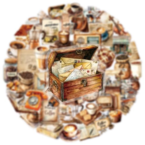 Image of 50 PCS Retro Coffee Stickers for Scrapbooking Journaling Junk Journal Scrapbook Supplies - Waterproof Transparent PET Aesthetic Decals for Resin Crafts Decorative Art Crafts (Retro-3)