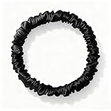 Kafand シルク シュシュ 1cm 19匁 100%天然シルク 6A級 摩擦軽減 静電気防止 高弾性 ゴム 髪に優しい 髪ゴム 跡がつかない おしゃれ 大人 女性 母の日ギフト 誕生日 ギフト (ブラック)