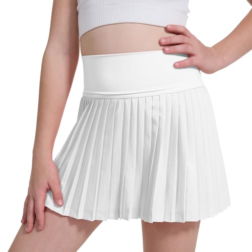 Girls Pleated Tennis Skirts with Shorts Pockets Elastic Waisted Golf Skirt Kids Athletic Skorts for Sport Running