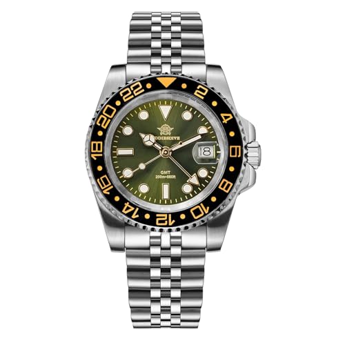 ADDIESDIVE 40mm GMT Reloj analógico Hombre 515-24H Buceo 200m Relojes de Cuarzo Hombre con Brazalete de Acero Inoxidable AD2050