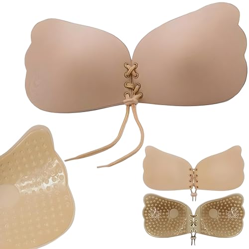 Sutiã Colante Silicone Interno Realça Seios Cordinha Ajuste (BR, Alfa, P, Regular, P, Nude)