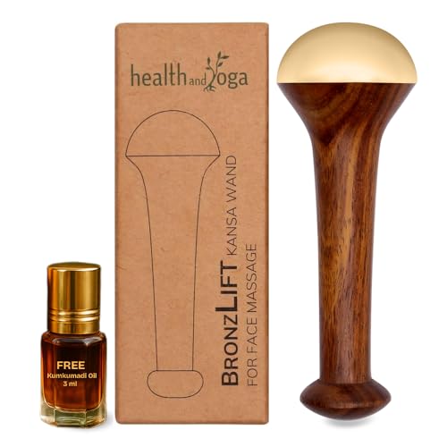 HealthAndYoga™ BronzLift Kansa Face Massager and Kumkumadi Face Oil Trial Vial - Kansa Wand Ayurveda Benefits of Bronze - Skin Lustre (Single Dome)