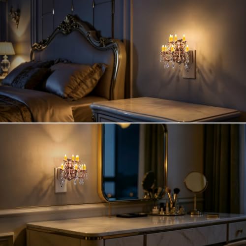 Image of Briignite Chandelier Night Light Plug in, LED Night Lights Plug into Wall with Dusk to Dawn Light Sensor, Dimmable Nightlight Plug in, 3000K Soft White for Bathroom Bedroom Hallway Kitchen, 2 Pack