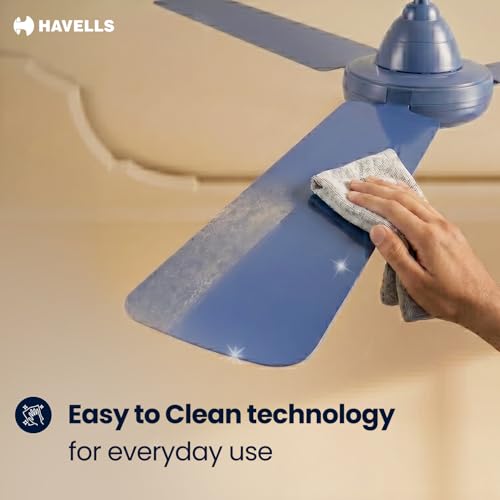 Image of Havells 1200mm Thrill Decor Energy Saving Ceiling Fan| High Speed, High Air Delivery| Strong & Powerful Motor| Air Delivery: 220 m /min| Speed: 370 RPM| 2 Year Warranty |(Pack of 1, Matt Blue)
