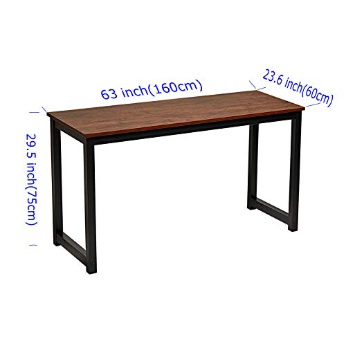 Ushow Computer Desk 63" Modern Simple Style For Home Office Bedroom Black Metal Frame And Large Workstation, Sandalwood Board Black Leg, Dark Rustic,Sandalwood #TOP4