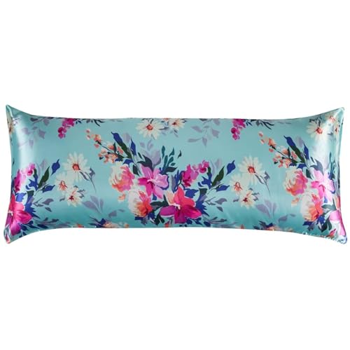 LCBD Floral Printed Satin Body Pillow Case, 20x54 Cooling Long Pillow Cover