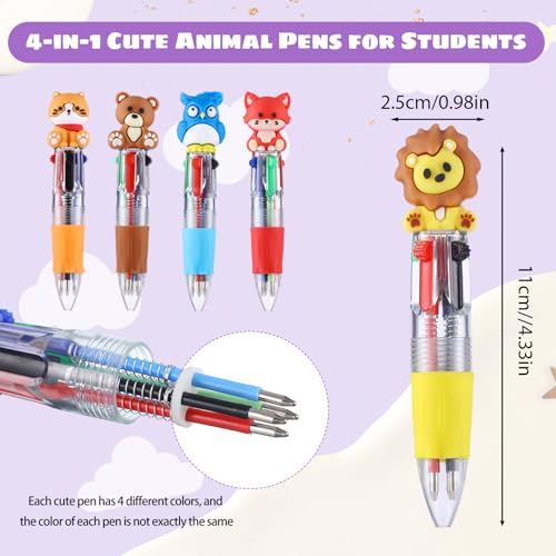 Yoosso 24 Stück 4-in-1 Kugelschreiber, Mini Mehrfarbig Stifte 0.7mm Versenkbare Kugelschreiber Lustige Tier Stifte für Hausaufgaben Schule Büro Kindergeburtstag Geschenke