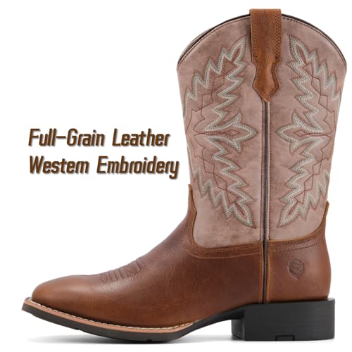 Image of SUREWAY Cowboy Boots For Men - Mens Square Toe Western Boot,Oil /Slip Resistant,Durable Fashionable Classic Pull on 10 Inch Boots Mid Calf Wellington Boots