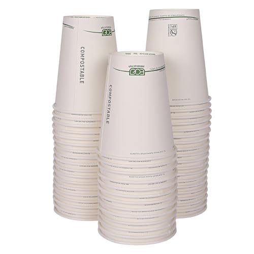 ECO PRODUCTS Compostable GreenStripe Coffee Cups (Pack of 50)