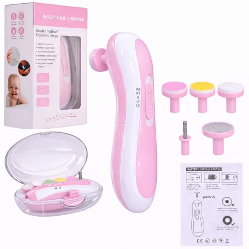 Image of Brand Conquer Electric Baby Nail Trimmer for Newborns with LED Light - Safe Baby Nail Cutter 0-6 Months | Quiet Baby Nail File Kit with Multiple Grinding Heads | Infant Nail Care Grooming Set (Pink)