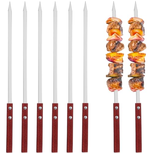 Abaodam Brochetas de Barbacoa Planas de Acero Inoxidable 40 Cm 6 Unidades para Carne Parrilla Utensilios para Asar al Aire Libre Camping y Picnic