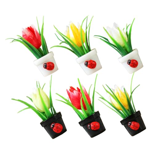 Tulipes miniatures en résine pour décorer un bureau ou une maison de poupée