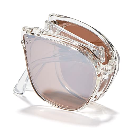 Cyxus Cat Eye Foldable Sunglasses for Women Polarized UV Protection Mirrored Lens Folding TR90 Frame Eyeglasses with Case