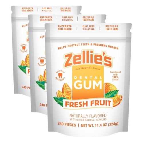 Image of Zellie's | 100% Xylitol Fresh Fruit Chewing Gum | No Aspartame, Gluten Free, Vegan & Kosher (240 Count - Pack of 3)