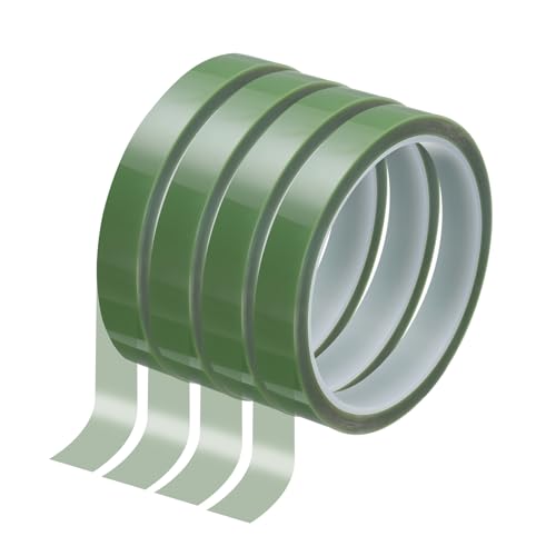 Image of HARFINGTON 4 Rolls High Temperature Masking Tape 15 /32 inch x108ft(12mmx33m) 0.05mm Thick PET Film Silicone Adhesive Heat Resistant Tapes for Heat Press Anodizing Circuit Board, Grass Green