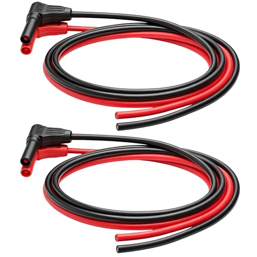 Image of Right-Angle Insulated Safety Banana Plug Test Lead Connectors, 4mm Gold-Plated, 3 ft