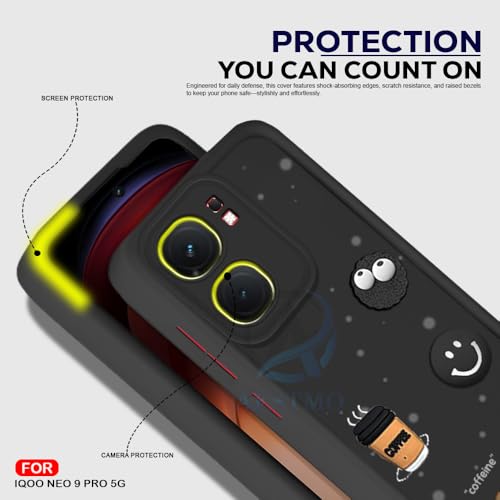 Image of AESTMO Back Case Cover for iQOO Neo 9 Pro 5G Cover | Cute Fun Cartoon 3D Ball | Coffee Silicone Case | Full Body Protection | Camera Protection Back Cover for iQOO Neo 9 Pro 5G (Black)