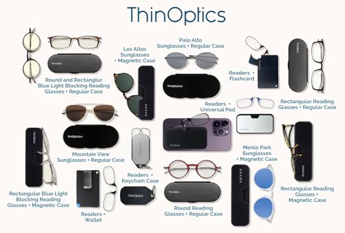 ThinOptics Keychain Readers Rectangular Reading Glasses, Black Case/Purple Frames, 44 mm + 2