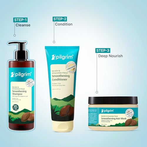 Image of Pilgrim Patua & Keratin Hair SMOOTHENING SHAMPOO for Dry & Frizzy hair | Shampoo for Women & Men | Hair Smoothening & healthy scalp | 400 ml (Pack of 2)