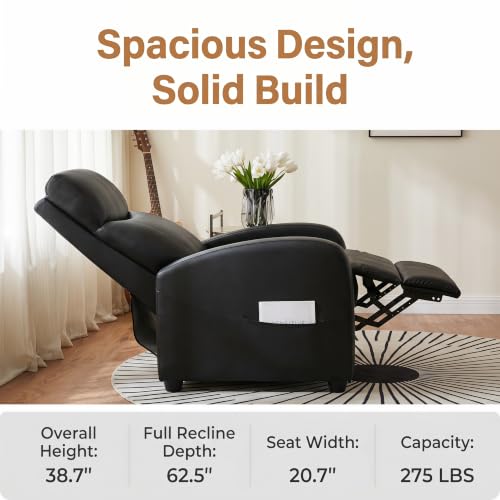 Image of Manual Recliner Chair, Oversized Lazy Boy Reclining Sofa with Adjustable Backrest & Extended Footrest, Ergonomic Single Recliner Couch for Home Theater Seating, Living Room, Bedroom, Black