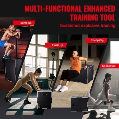 Happybuy 3-in-1 Plyometric Jump Box, 30/24/20 Inch Wooden Agility Platform, Anti-Slip Exercise Step-Up Box for Home Gym, Strength Training, Black