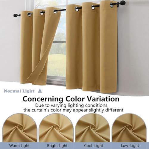 Image of Simplebrand Gold Window Valance for Kitchen 14 Inches Long 2 Panels Set, Room Darkening Valance Curtains for Living Room, Grommet Short Privacy Kitchen Curtains for Bedroom Kids Room, 40Wx14L