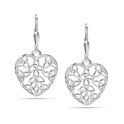 Image of LeCalla 925 Sterling Silver BIS Hallmarked Filigree Heart Drop Earrings Leverback Infinity Celtic Knot Drop Dangle Earring for Women