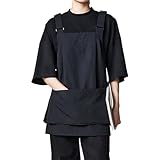 PURMORL Küchenschürze Mit Verstellbarem H-Rückenteil Und Taschen, Unisex, Geeignet Zum Kochen, Malen Und ReinigenBlack,One Size