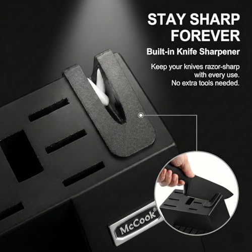 Image of McCook Premium Black Knife Sets,German Stainless Steel Kitchen Knives Block Set with Built-in Sharpener, 20-Piece Razor-Sharp Kitchen Knives with Ergonomic Handles, Elegant Box for Gift, Black