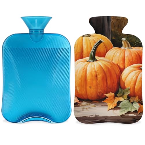Hot Water Bottle with Soft Cover,2L Happy Thanksgiving Hot Water Bag for Hot and Cold Compress, Hand Feet Warmer, Colorful Pumpkin Rubber Hot or Cold Water Bottle Halloween Christmas Decorations