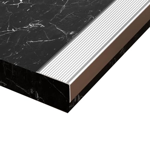 Perfil de aluminio para escalera, 3 unidades, 90 cm, antideslizante, protector de borde de escalera, para uso en interiores y exteriores, impermeable, acabado plateado (ancho 7 x alto)