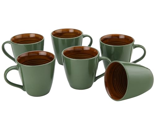 Image of Bodhi House Handcrafted Ceramic Coffee Mug Set of 6 Pieces (350 Ml), Stoneware Tea Cup, Microwave Safe Large Milk Mug, Glossy Finish, Ideal for Daily use, Casual Gatherings and Gifting, Forest Green