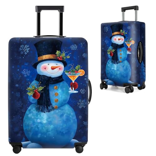 Image of Blue Snowman Luggage Cover, Washable Christmas Suitcase Cover, Travel Suitcase Protector Anti-scratch Bag Cover Holiday Travel Christmas Gift,XL