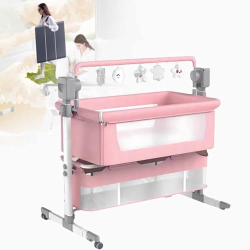 Cuna multifuncional para bebé, cuna eléctrica inteligente con Bluetooth, cuna plegable multifuncional con música y colchón, 5 velocidades de balanceo,Pink