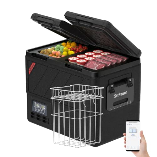 Image of Setpower 12V Car Refrigerator,48QT Dual Zone Portable Car Fridge Freezer,Electric Cooler for Vehicle,12 Volt Cooler Fridge for Car Camping Travel SUV Truck RV Road Trip,APP Control,DT45(Dark Black)