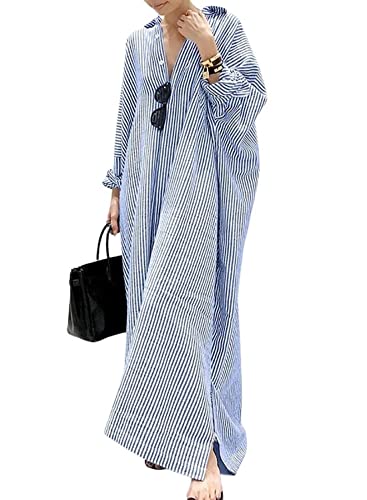 Robe longue rayée en coton utcoco pour femme à manches longues