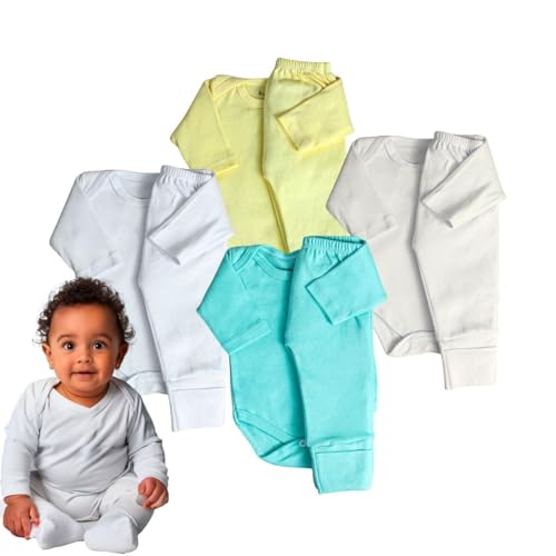 Kit Roupa De Bebê Body 4 Manga Longa E Mijão Unissex (Unissex, RN)