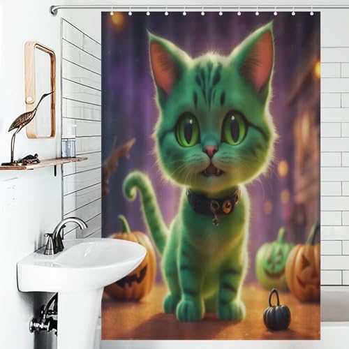 Rideau de douche chat d'Halloween imperméable en polyester 122x183cm avec 12 anneaux