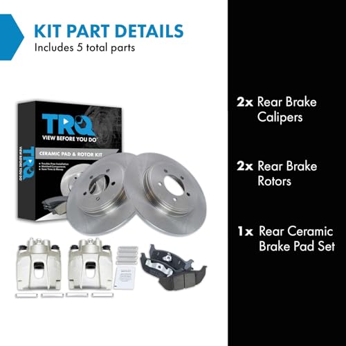 Image of TRQ Rear Brake Pad and Rotor Set Ceramic Rotors Calipers