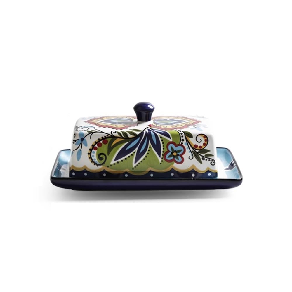 HPTHLY Butter Dish Creative Ceramic Butter Box European Tableware With Cover Butter Plate Dim Sum Plate Butter Plate Cheese Box Storage Butter Container (Green)