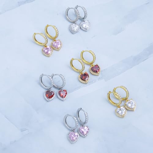Heart Earrings Dangle Hoop Earrings for Women White Gold Plated Trendy Cubic Zirconia Bling Jewelry Hypoallergenic Valentines Day Earrings3