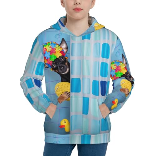 Prague Ratter Dog in Bathtub Kids Pullover Hoodies Boys Sweatshirts Girls Athletic Clothes with Pocket