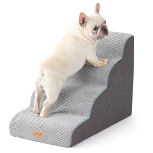 Gardner Pet Dog Stairs for Small Dogs 19.7″ H, Curved 4-Step Pet Stairs, Dog Steps for High Bed (18-24 in), Couch with Durable Non-Slip Waterproof Fabric Cover and CertiPUR-US Certified Foam