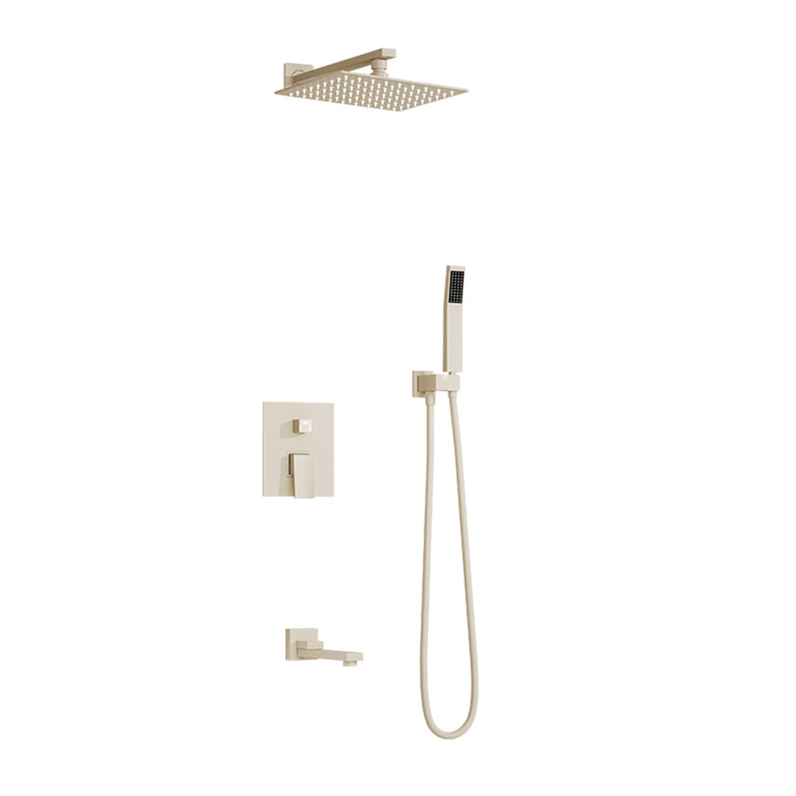 Douche de pluie carrée 10'' blanc laiteux encastrée avec robinet 3 sorties et bec orientable